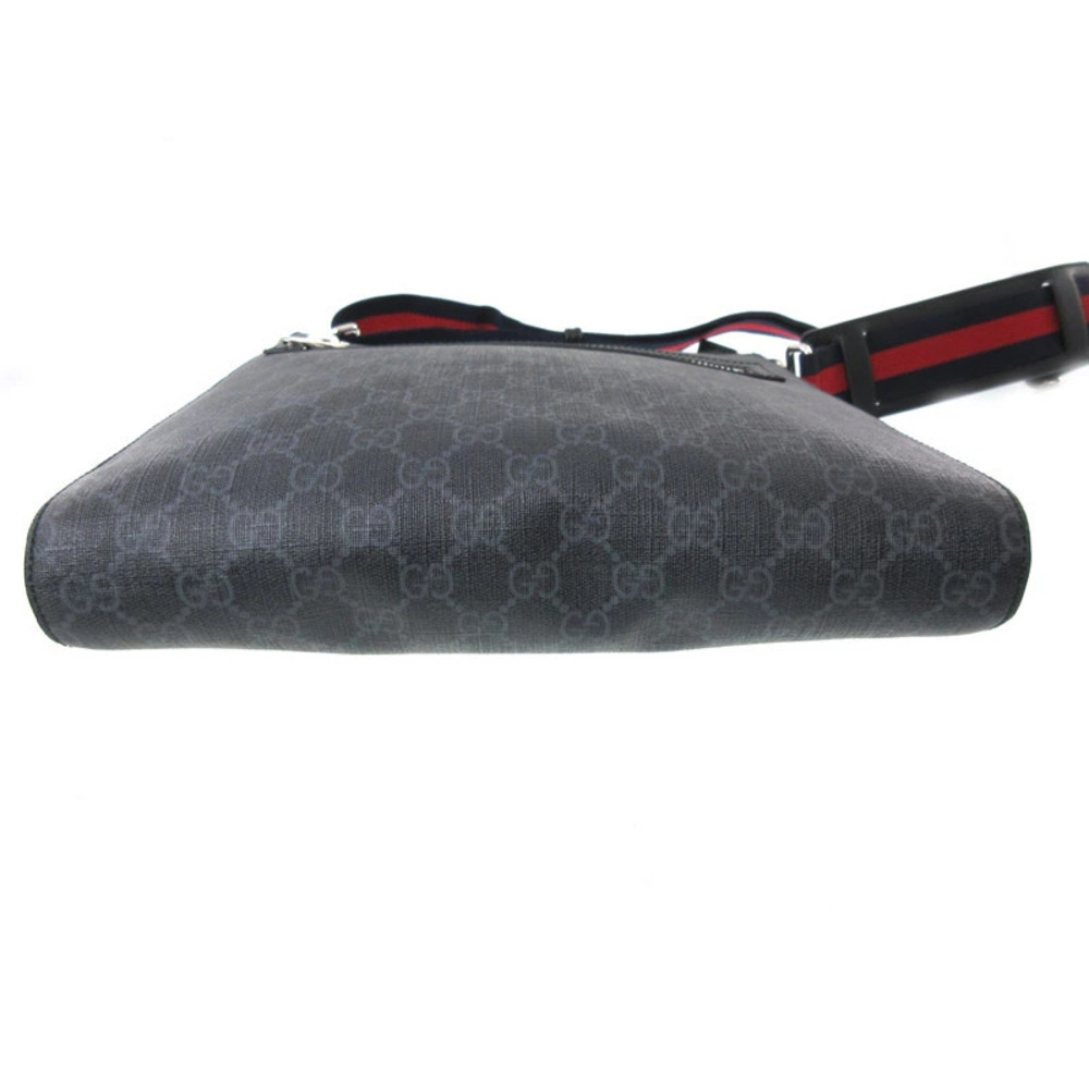 GUCCI Shoulder Bag GG Supreme Leather Gray Navy Blue Red Stripe